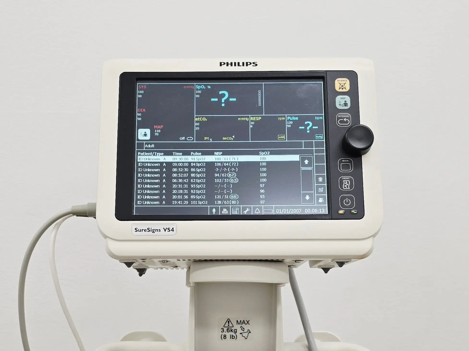 Philips SureSigns VS4 Vital Signs Monitor w/ NBP SpO2 Temp 863283