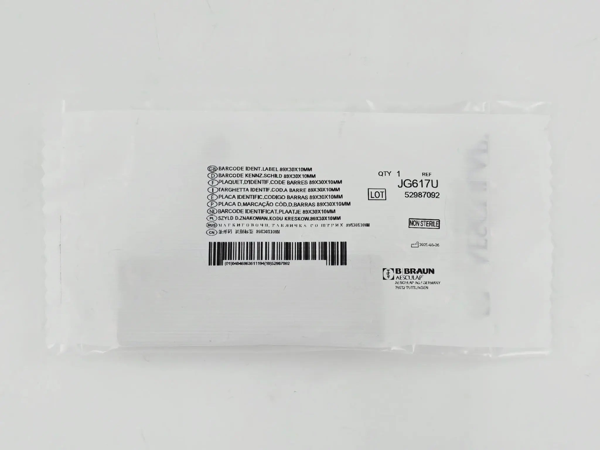 JG617U Aesculap Sterilization Barcode Identification Label 89mm