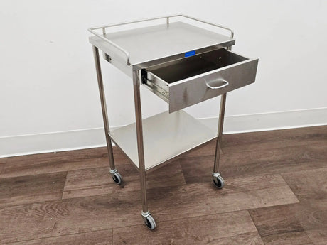 Pedigo SG-80-SS Stainless Steel Utility Cart w/ Shelf Drawer & Rail Primis Medical