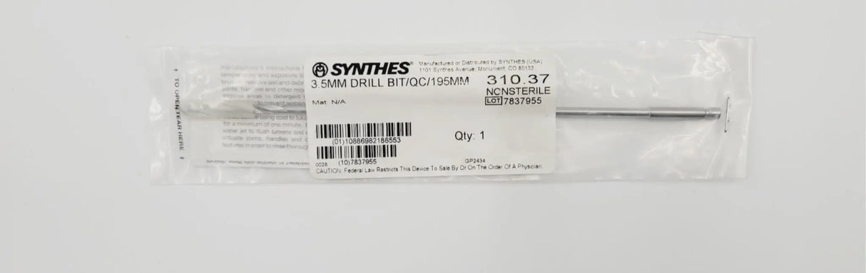 Synthes 310.37 Quick Connect Drill Bit 3.5mm Orthopedic 8" Primis Medical