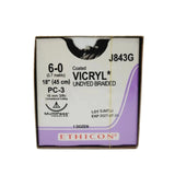 Ethicon Coated VICRYL J843G 6-0 PC-3 16mm Undyed Braided 18", Box of 12 Ethicon