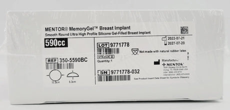 Mentor 350-5590BC Memory Gel Ultra High Breast Implant 590cc Mentor