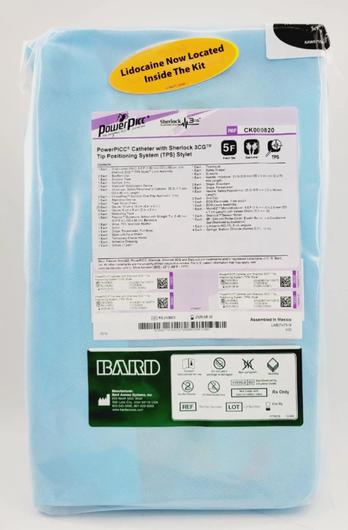 Bard CK000820 PICC Catheter Placement Kit w/ Sherlock 3CG Bard