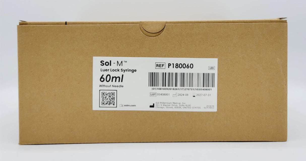 Sol-Millennium P180060 Luer Lock Syringes 60ml w/o Needle BX/30