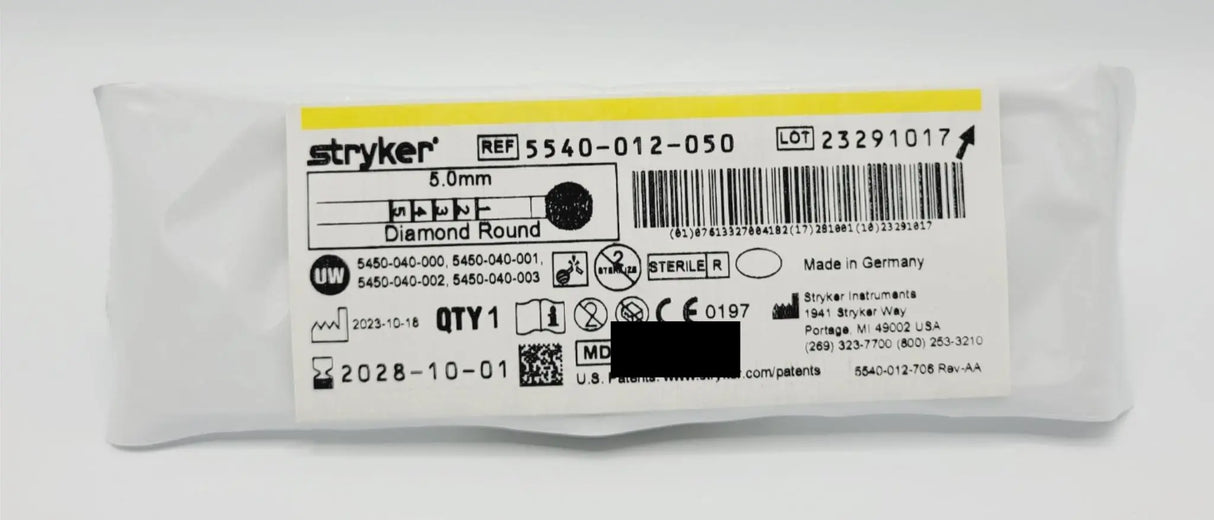 Stryker 5540-012-050 Diamond Round Bur 5.0mm Orthopedic Stryker