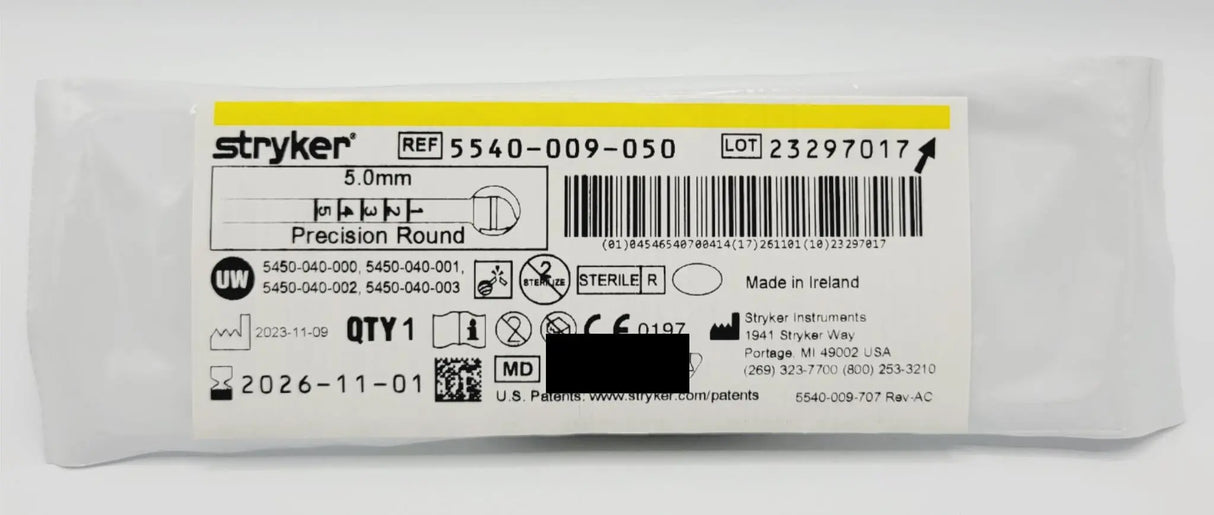 Stryker 5540-009-050 Precision Round Bur 5.0mm Orthopedic Stryker