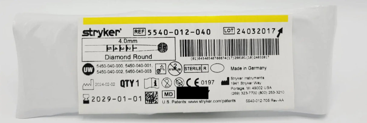 Stryker 5540-012-040 Diamond Round Bur 4.0mm Orthopedic Stryker