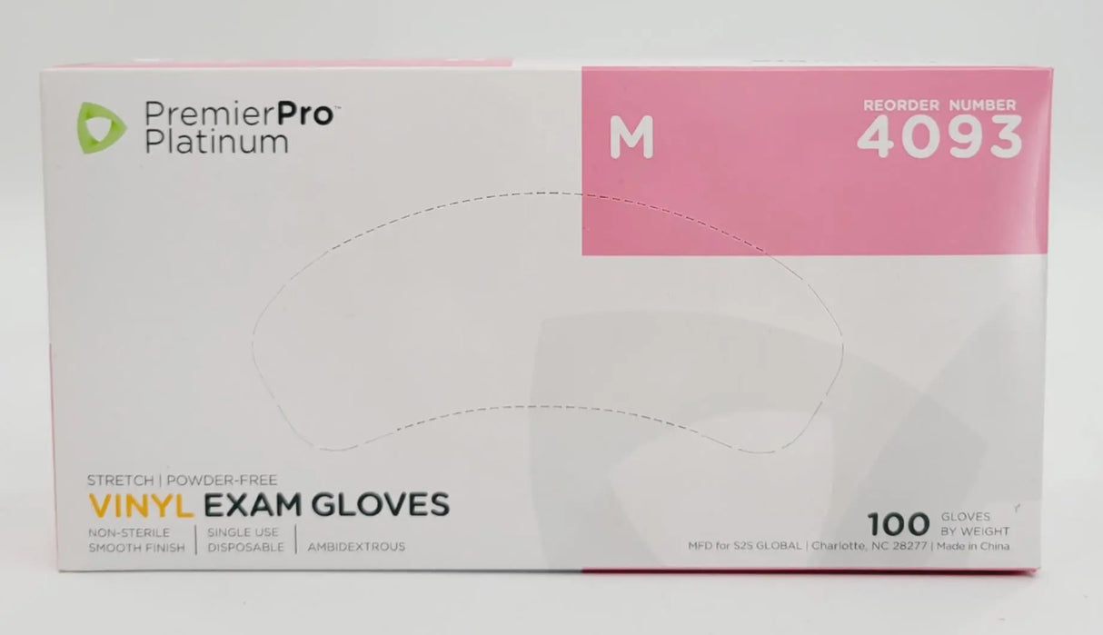 PremierPro Platinum Stretch Vinyl Exam Gloves 4093 Medium 1000/CS PremierPro