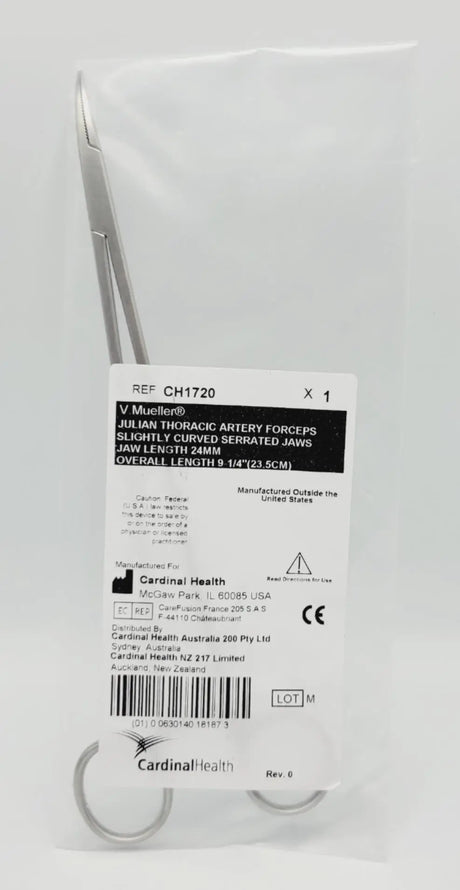 V. Mueller CH1720 Julian Thoracic Artery Forceps Slightly Curved Serrated V. Mueller