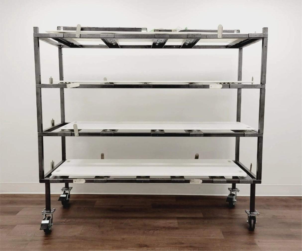 4 Tier 1174-X Multi-Directional Loading Mortuary Roller Rack w/ Transfer Boards Unbranded