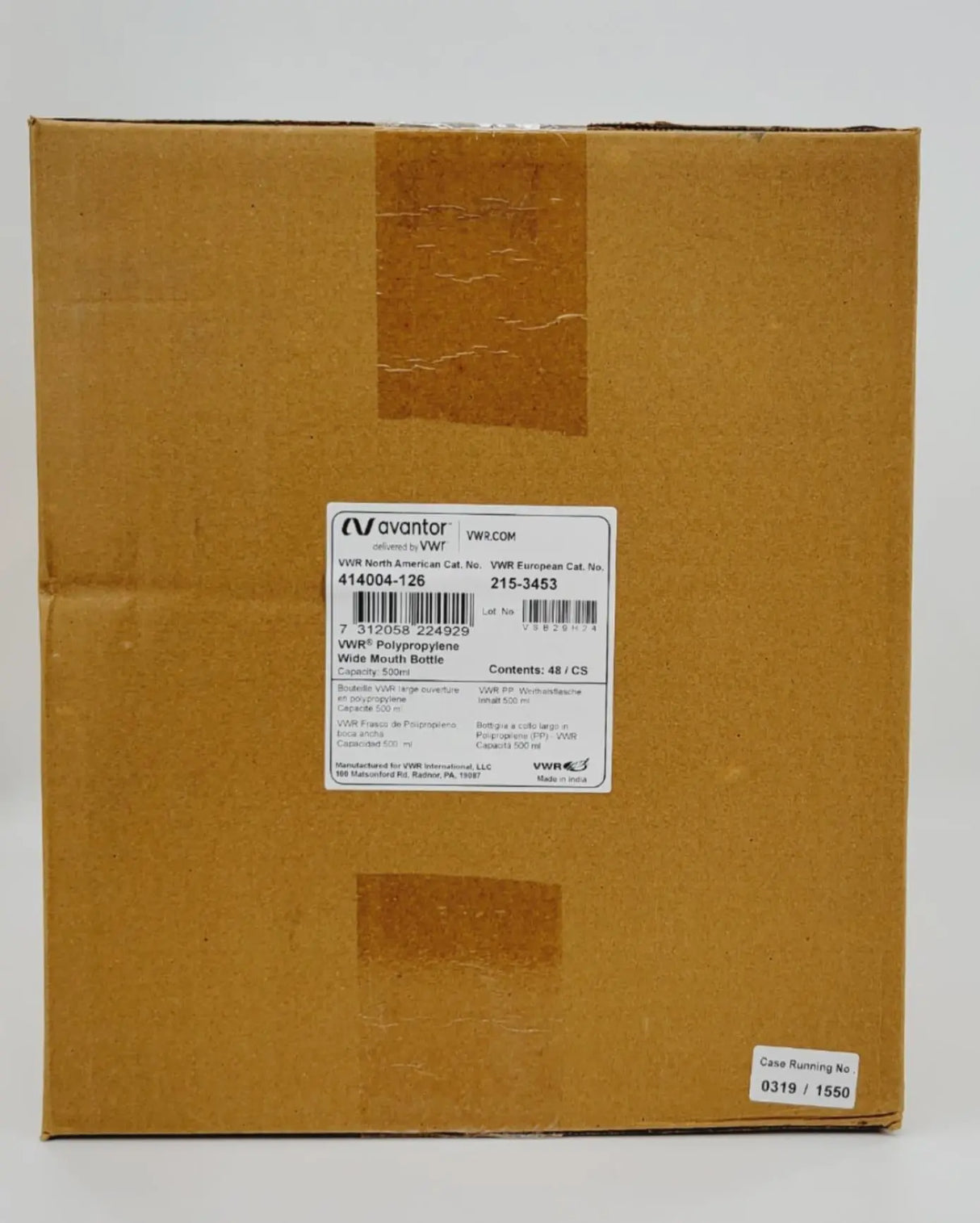 VWR 414004-126 Avantor Polypropylene Wide Mouth Bottle 500mL Case of 48 VWR