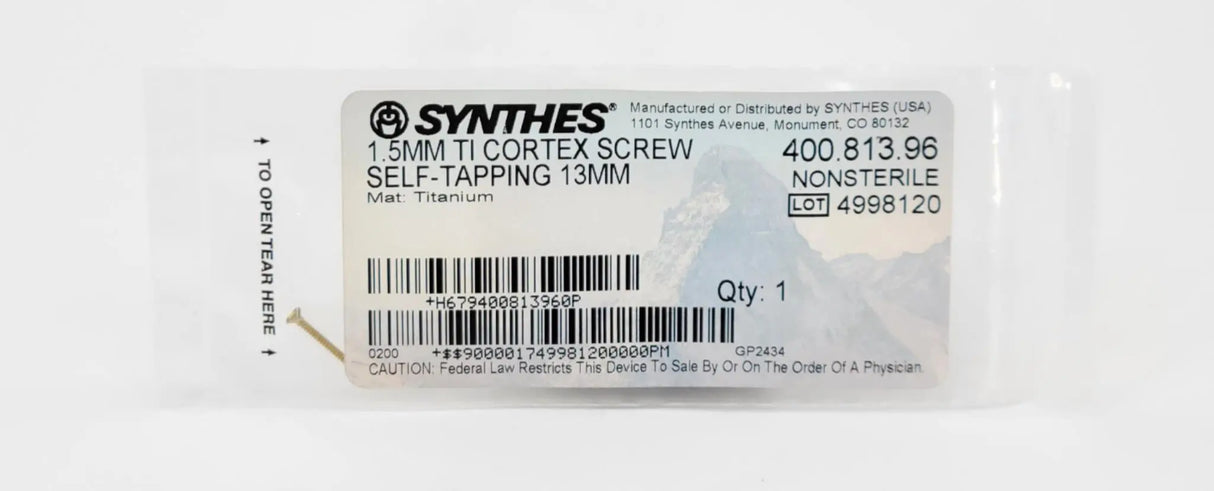 Synthes 400.813.96 1.5mm Cortex Screw Self-Taping 13mm Synthes