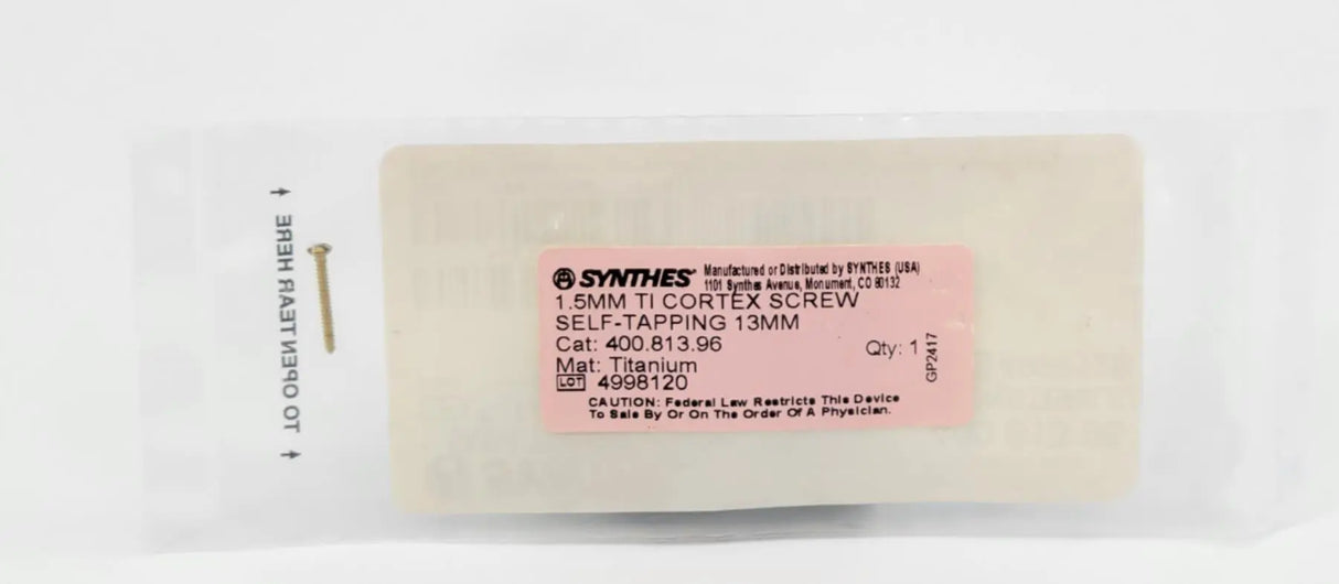 Synthes 400.813.96 1.5mm Cortex Screw Self-Taping 13mm Synthes