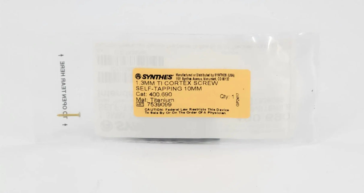 Synthes 400.690 1.3mm TI Cortex Screw Self-Tapping 10mm Synthes
