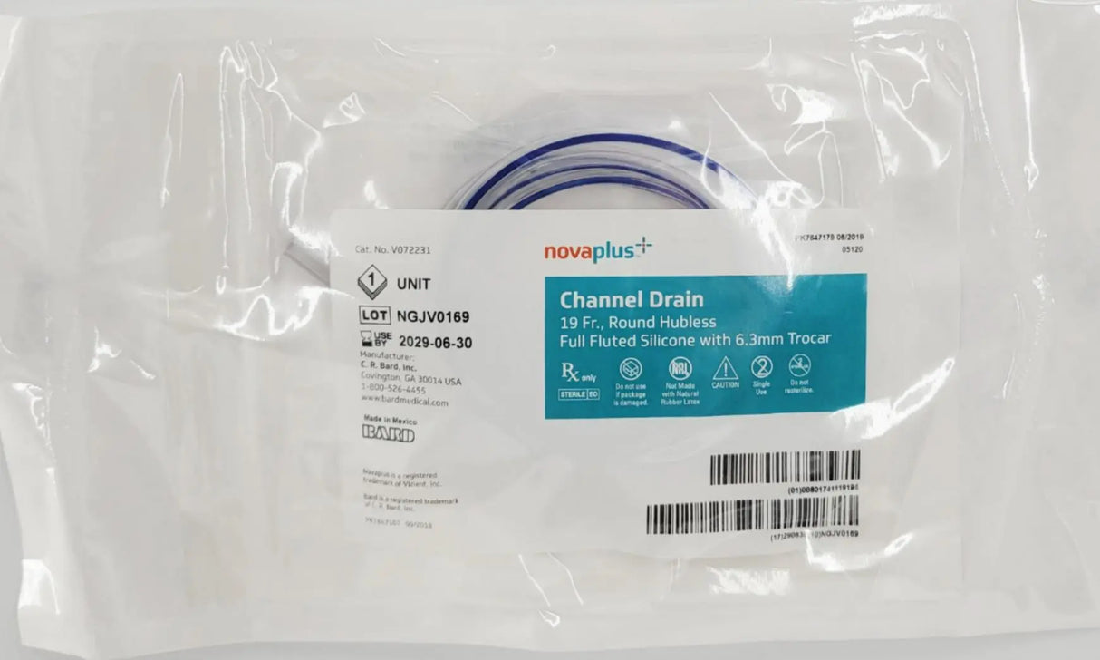 Bard V072229 Novaplus + Channel Drain 15Fr Round Hubless Full Fluted Silicone Primis Medical
