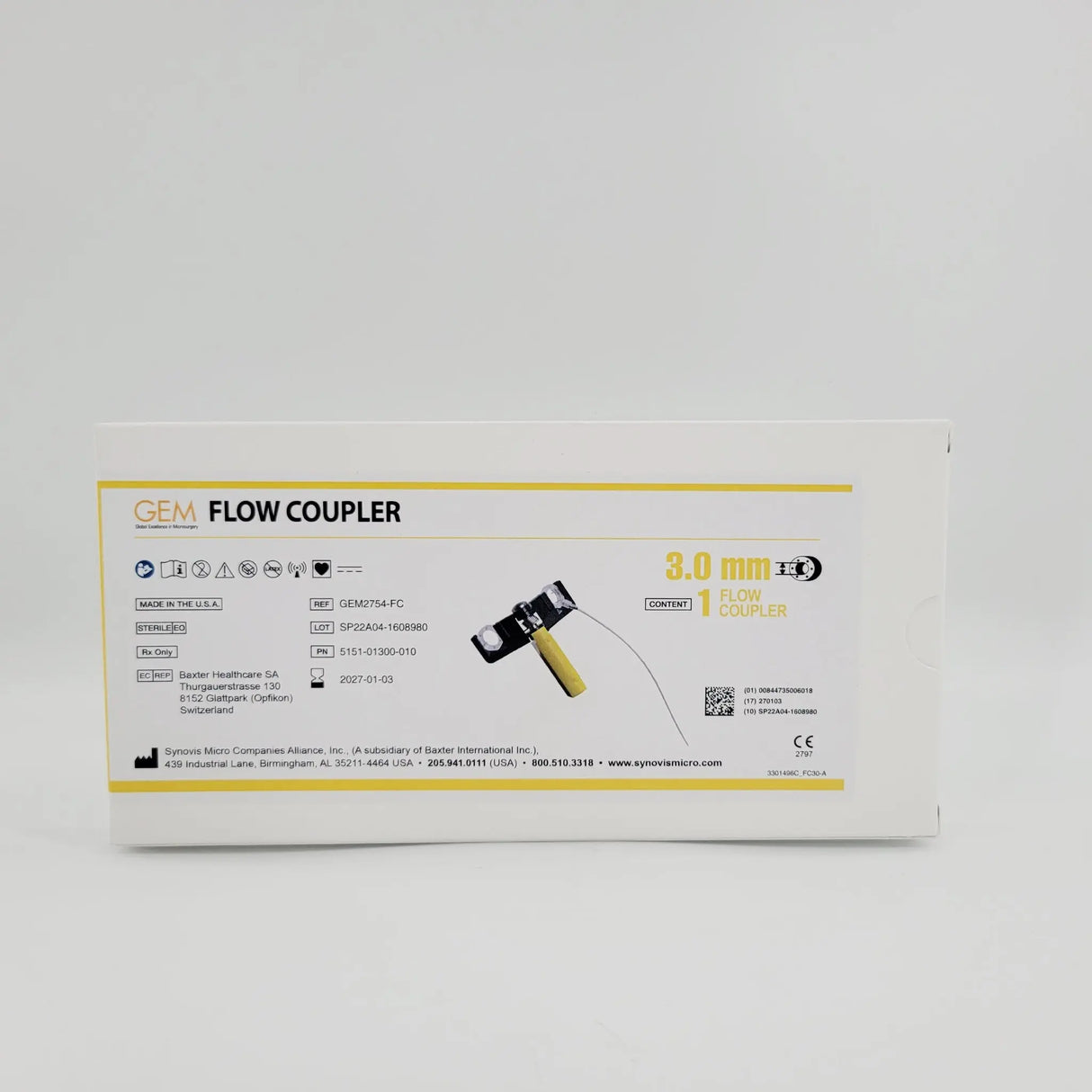 Synovis Micro GEM2754-FC GEM Flow Coupler 3.0mm Vessel Range 2.7mm GEM