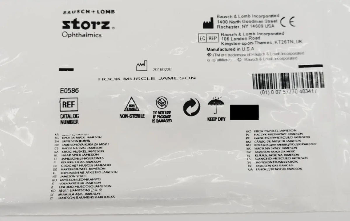 Storz E0586 Jameson Muscle Hook 2mm Bulbous Tip w/ 6mm Flat Portion 5-1/4" New Storz