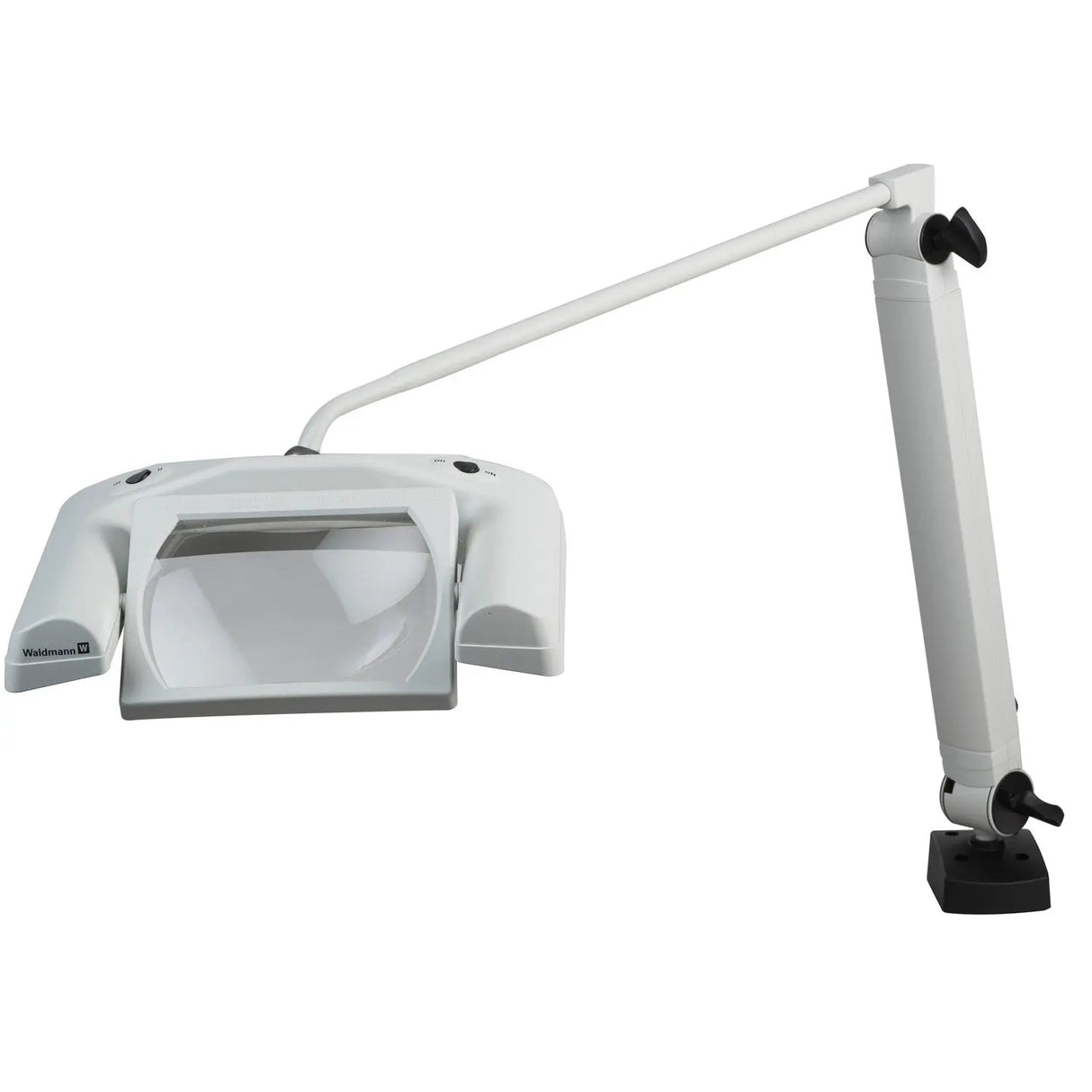 Waldmann OMNIVUEMAX LED Magnifier, 43" articulating arm, 120 V, 1500 lm,12 W, 3 diopters (1.75X), 5000 K, CRI >80, NEMA 5-15 plug, IP20 Waldmann Lighting