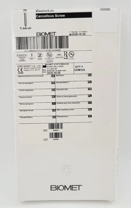 Biomet 908846 Ti-6AI-4V WasherLoc Cancellous Screw 6mm x 46mm Biomet