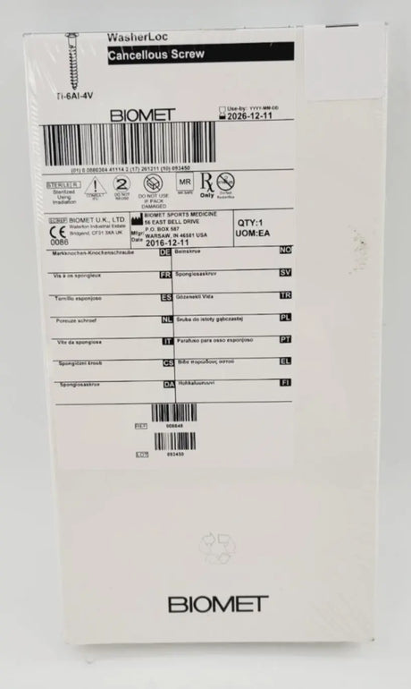 Biomet 908848 Ti-6AI-4V WasherLoc Cancellous Screw 6mm x 48mm Biomet