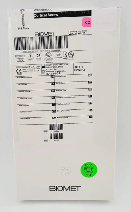 Biomet 908634 Ti-6AI-4V WasherLoc Cortical Screw 4.5mm x 34mm Biomet