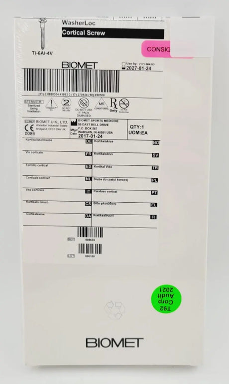 Biomet 908636 Ti-6AI-4V WasherLoc Cortical Screw 4.5mm x 36mm Biomet