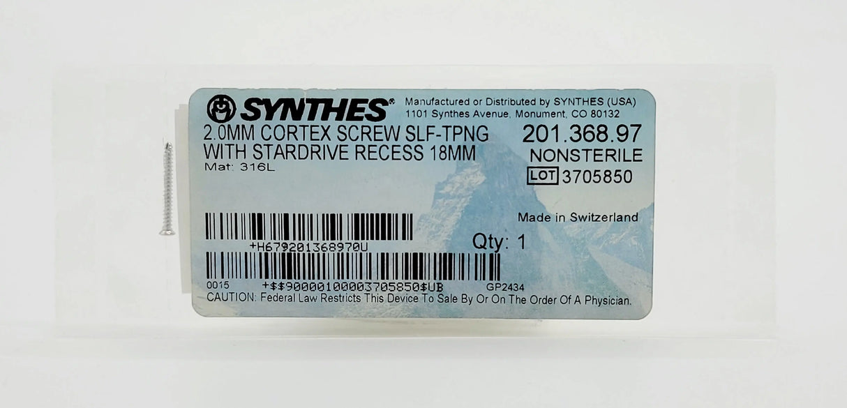 Synthes 201.368.97 2.0MM CORTEX SCREW SLF-TPNG WITH STARDRIVE RECESS 18MM Synthes