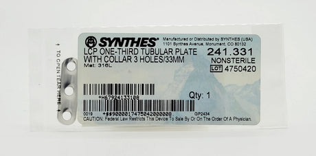 Synthes 241.331 LCP ONE-THIRD TUBULAR PLATE WITH COLLAR 3 HOLES/33MM Synthes