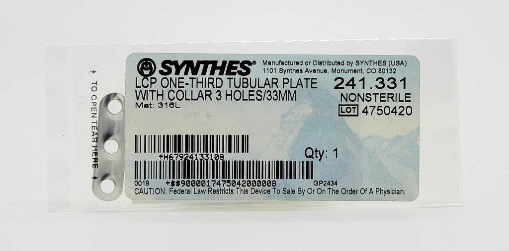 Synthes 241.331 LCP ONE-THIRD TUBULAR PLATE WITH COLLAR 3 HOLES/33MM