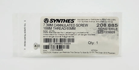 Synthes 208.885 7.3MM CANNULATED SCREW 16MM THREAD/85MM Synthes