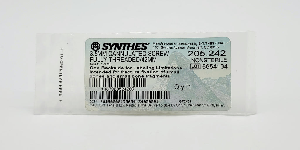 Synthes 205.242 3.5MM CANNULATED SCREW FULLY THREADED/42MM