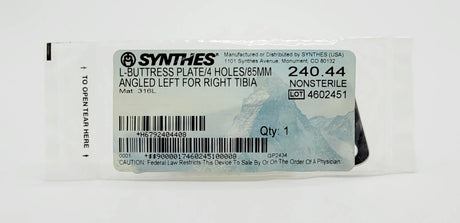 Synthes 240.44 L-BUTTRESS PLATE/4 HOLES/85MM ANGLED LEFT FOR RIGHT TIBIA Synthes