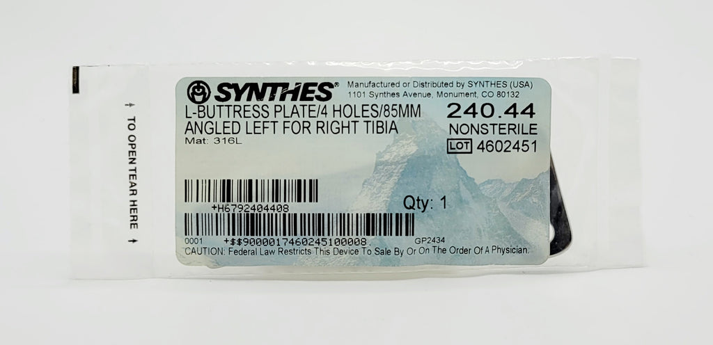 Synthes 240.44 L-BUTTRESS PLATE/4 HOLES/85MM ANGLED LEFT FOR RIGHT TIBIA