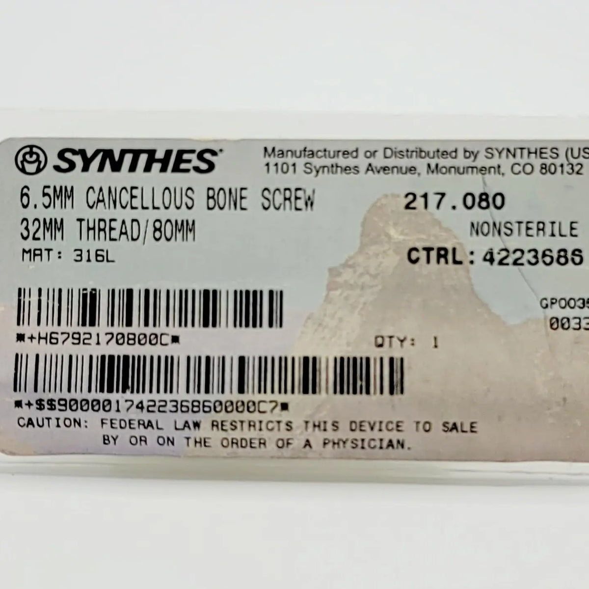Synthes 217.080 6.5MM CANCELLOUS BONE SCREW 32MM THREAD/80MM - Primis ...