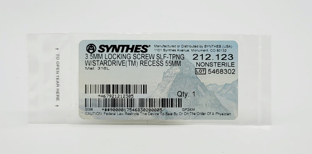 Synthes 212.123 3.5MM LOCKING SCREW SLF-TPNG W/STARDRIVE(TM) RECESS 55MM