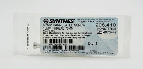 Synthes 208.410 6.5MM CANNULATED SCREW 16MM THREAD 75MM Synthes