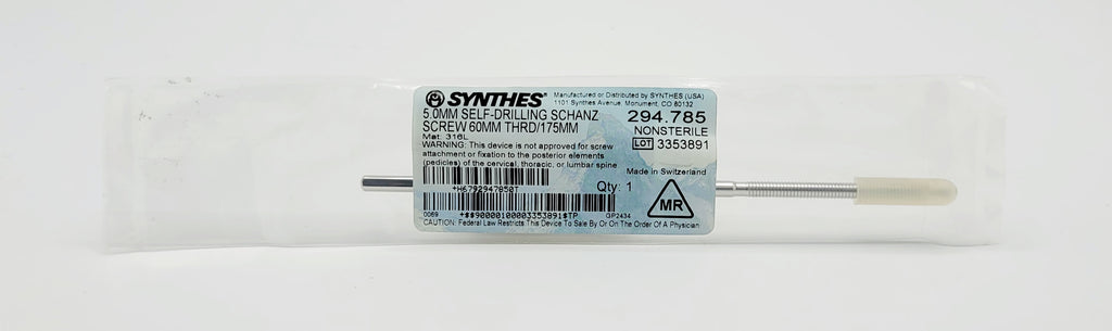 Synthes 294.785 5.0MM SELF-DRILLING SCHANZ SCREW 60MM THRD/175MM