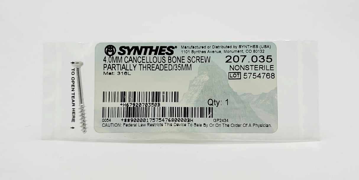 Synthes 207.035 4.0MM CANCELLOUS BONE SCREW PARTIALLY THREADED/35MM Synthes