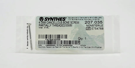 Synthes 207.035 4.0MM CANCELLOUS BONE SCREW PARTIALLY THREADED/35MM Synthes
