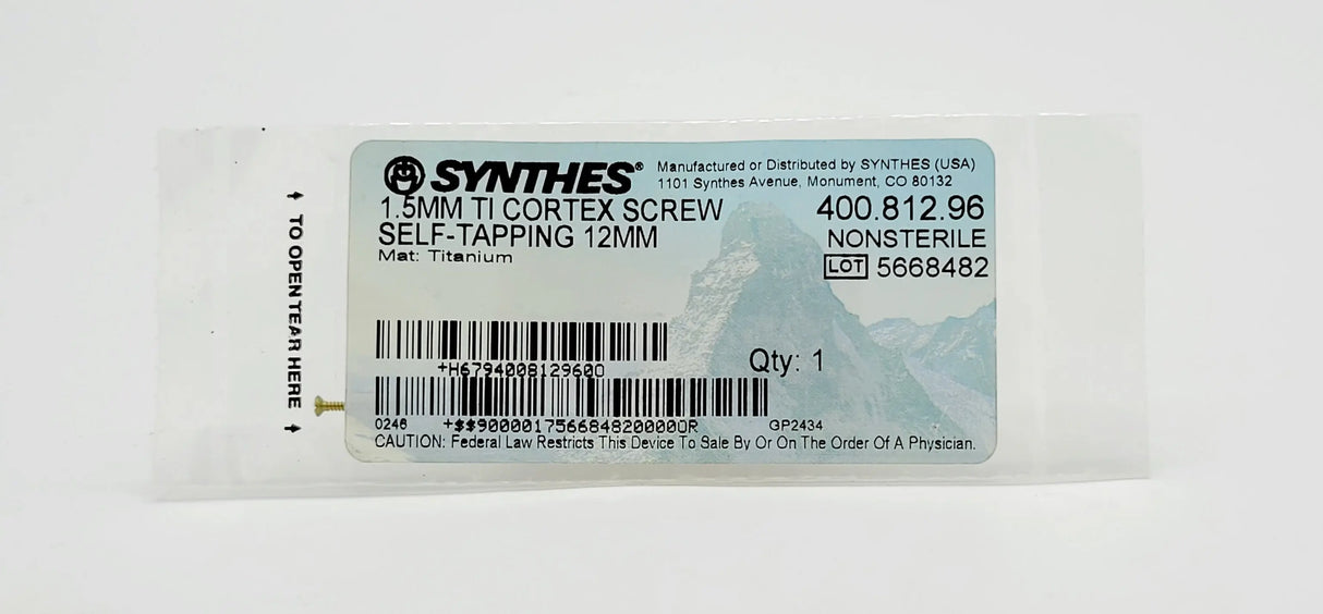 Synthes 400.812.96 1.5MM TI CORTEX SCREW SELF-TAPPING 12MM Synthes