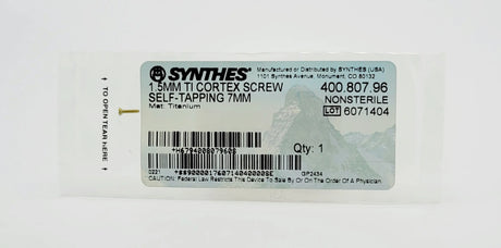 Synthes 400.807.96 1.5MM TI CORTEX SCREW SELF-TAPPING 7MM Synthes