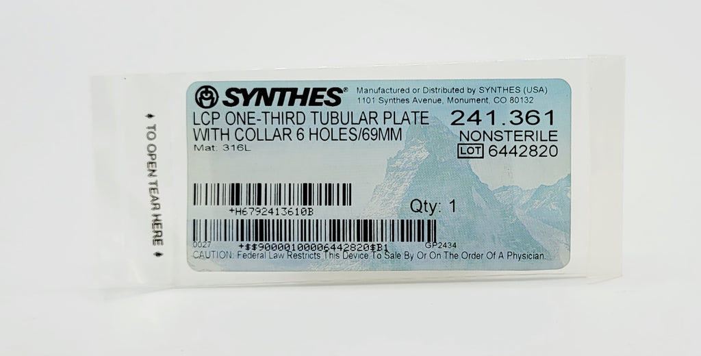 Synthes 241.361 LCP ONE-THIRD TUBULAR PLATE WITH COLLAR 6 HOLES/69MM