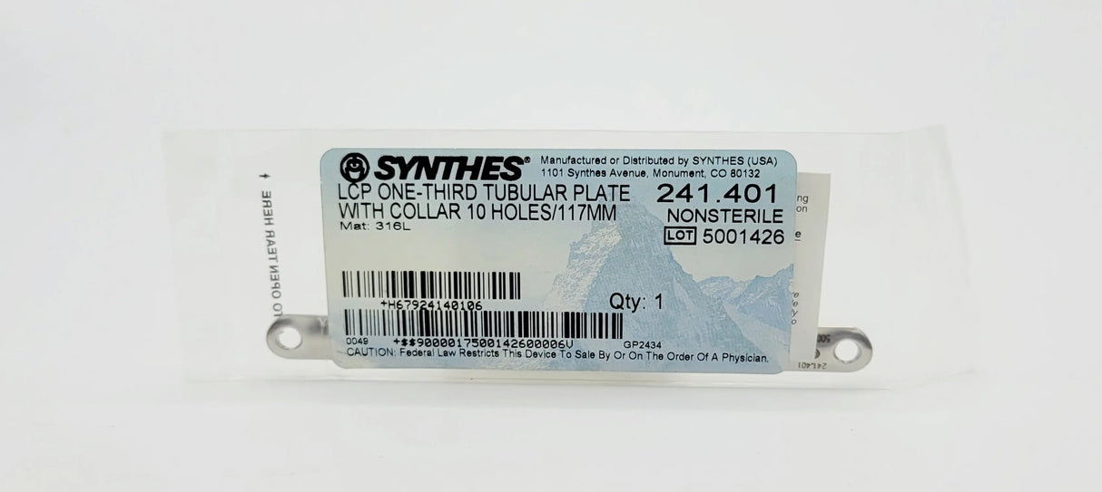 Synthes 241.401 LCP ONE-THIRD TUBULAR PLATE WITH COLLAR 10 HOLES/117MM Synthes