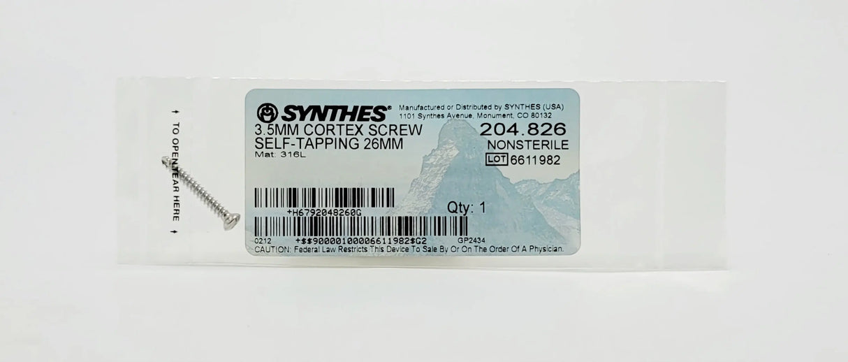 Synthes 204.826 3.5mm Cortex Screw Self-Tapping 26mm Synthes