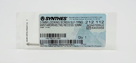 Synthes 212.112 3.5MM LOCKING SCREW SLF-TPNG W/STARDRIVE(TM) RECESS 32MM Synthes
