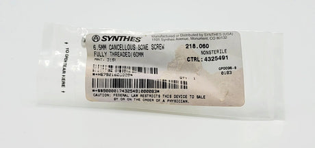 Synthes  218.060 6.5MM CANCELLOUS BONE SCREW FULLY THREADED/60MM Synthes
