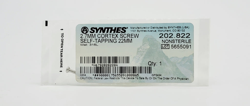 Synthes 202.822 2.7MM CORTEX SCREW SELF-TAPPING 22MM