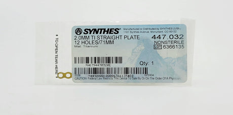 Synthes 447.032 2.0MM TI STRAIGHT PLATE 12 HOLES/71MM Synthes