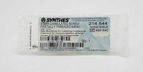 Synthes 214.544 4.5MM CANNULATED SCREW PARTIALLY THREADED/44MM Synthes