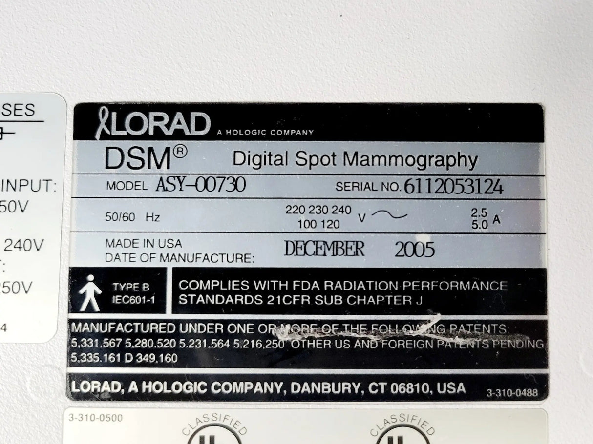 Lorad Hologic ASY-00730 Power Supply from Platinum Prone Breast Biopsy Table Lorad Hologic